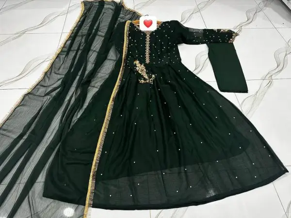 3 Pcs Women's Stitched Embroidered Maxi And Trouser - Image 2