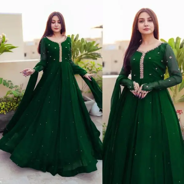 3 Pcs Women's Stitched Embroidered Maxi And Trouser