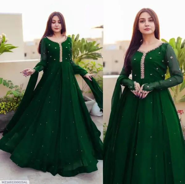 3 Pcs Women's Stitched Embroidered Maxi And Trouser - Image 4