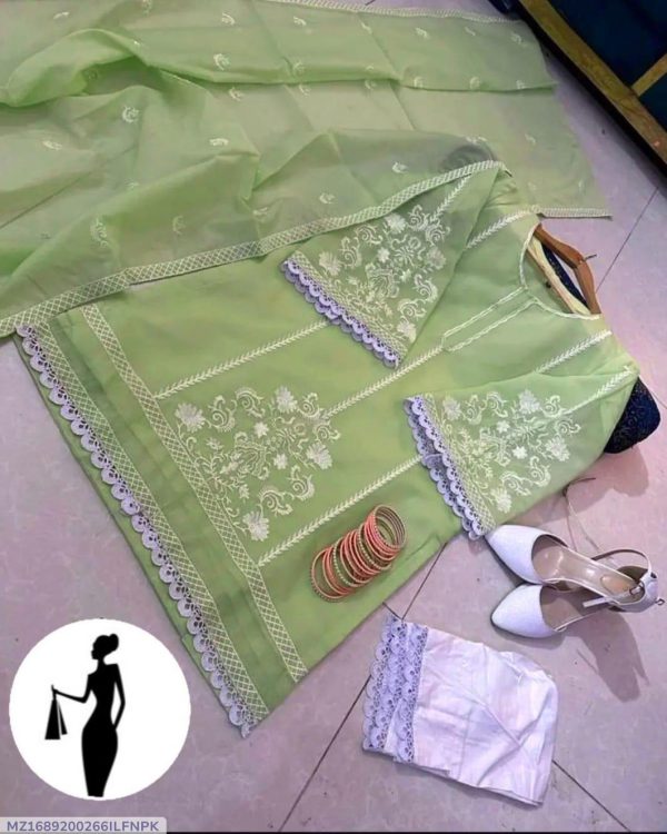 3 Pcs Women's Stitched Embroidered Suit - Image 3
