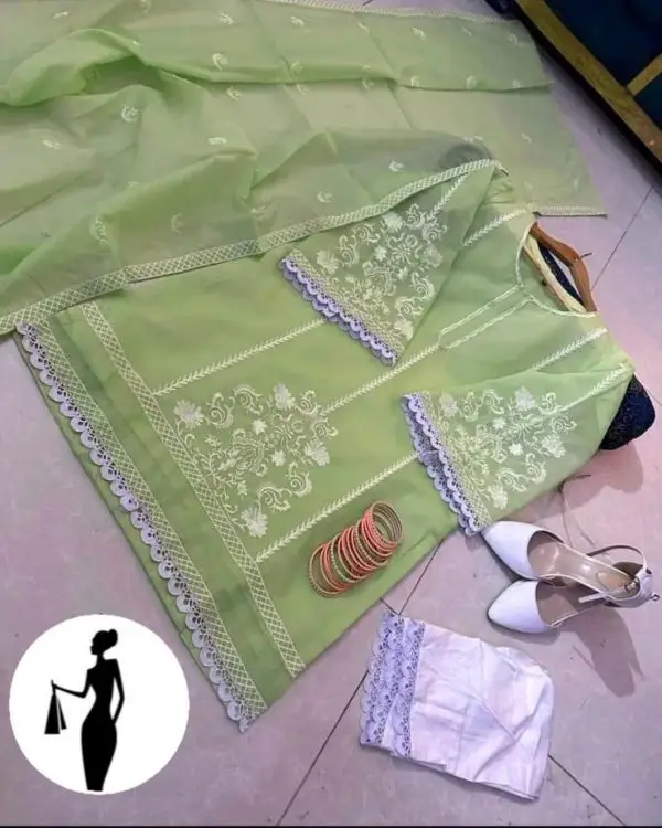 3 Pcs Women's Stitched Embroidered Suit - Image 4