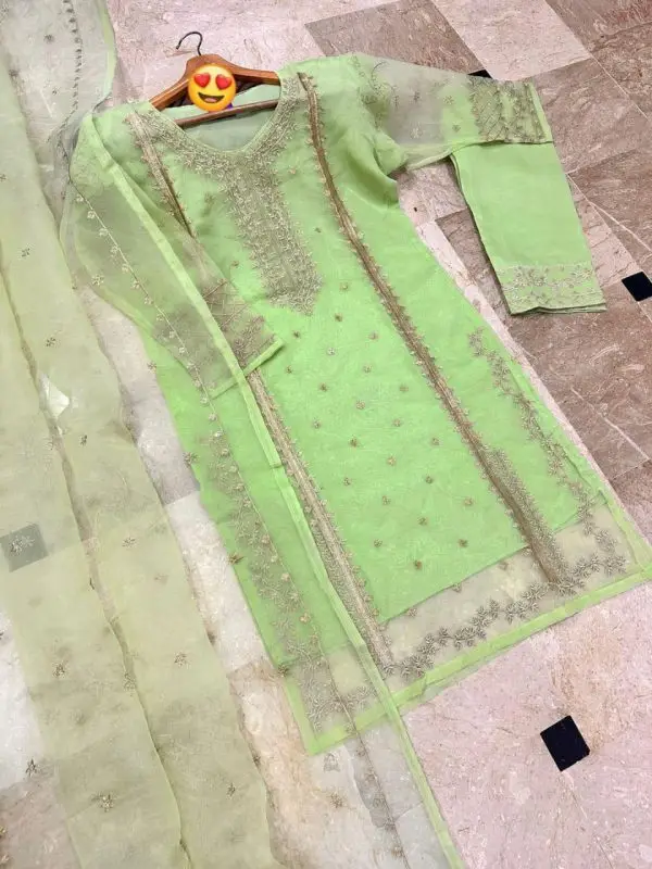 3 Pcs Women's Stitched Embroidered Suit - Image 3